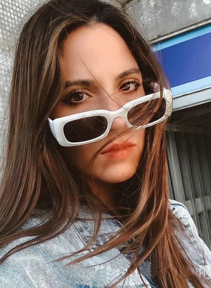 SYOSI نظارات شمسية مستطيلة عتيقة للنساء والرجال، نظارات شمسية صغيرة مربعة، نظارات حماية من الأشعة فوق البنفسجية 400، نظارات قيادة عتيقة بإطار مربع ضيق على طراز التسعينيات - Image 3