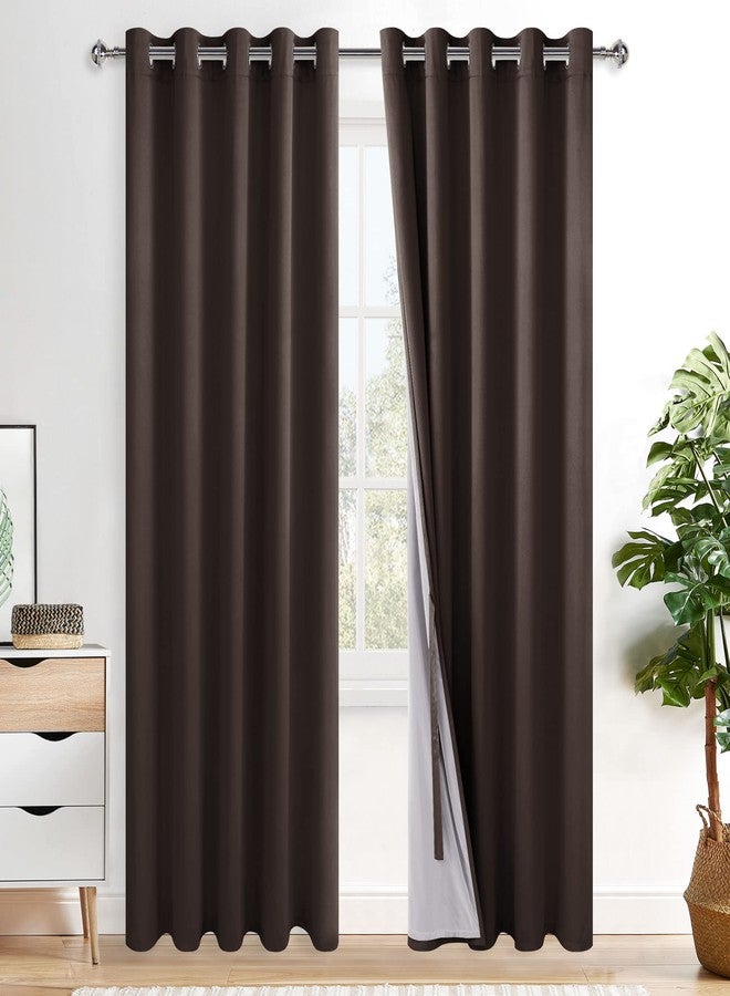 XWZO 100% Blackout Curtains 84 Inches Length with Tiebacks- Full Shade Window Drapes Thermal Insulated Double Layer with Black Liner for Bedroom/Living Room, Grommet Top, Brown, W60 x L84, Set of 2 - Image 1