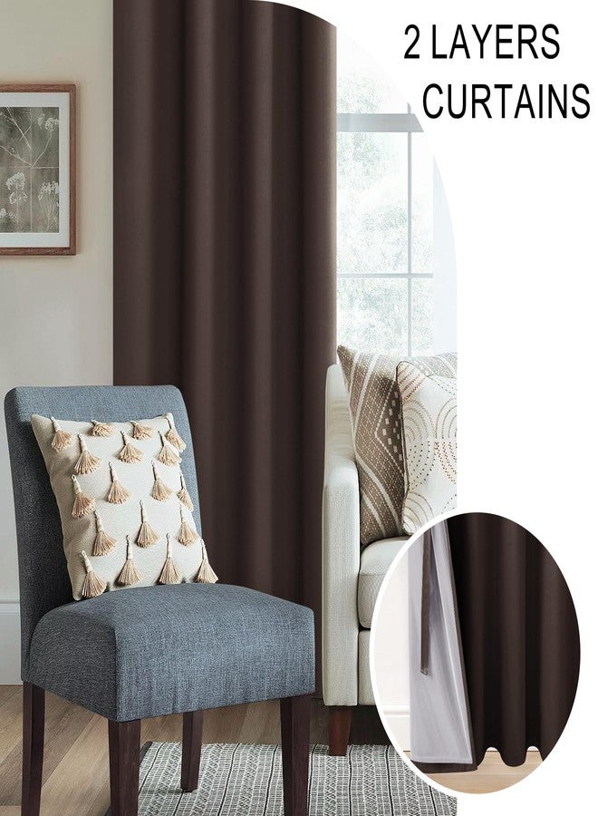 XWZO 100% Blackout Curtains 84 Inches Length with Tiebacks- Full Shade Window Drapes Thermal Insulated Double Layer with Black Liner for Bedroom/Living Room, Grommet Top, Brown, W60 x L84, Set of 2 - Image 5
