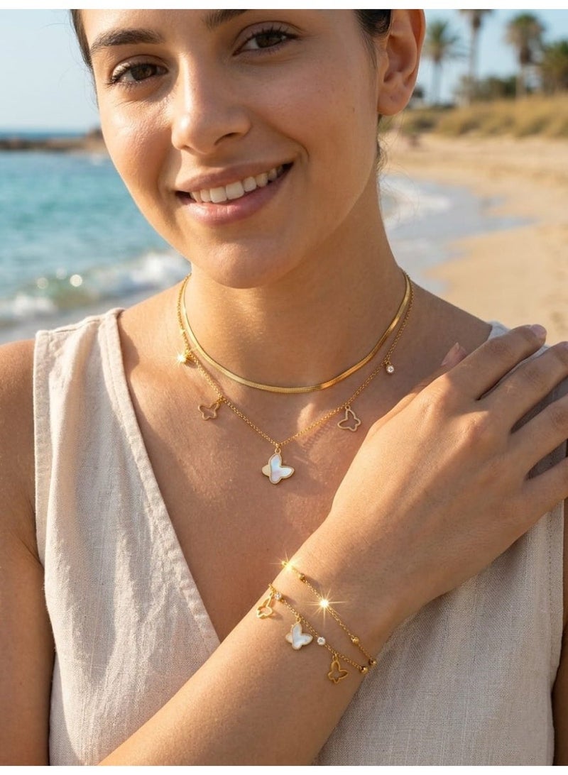 Women's Double Layer Stainless Steel Jewelry Set - Multi-Shape Necklace and Bracelet (Gold 8) - Image 4