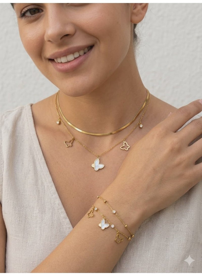 Women's Double Layer Stainless Steel Jewelry Set - Multi-Shape Necklace and Bracelet (Gold 8) - Image 1