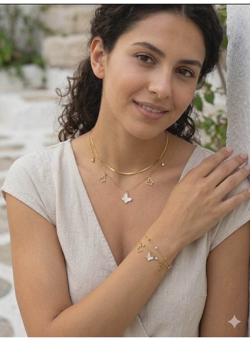 Women's Double Layer Stainless Steel Jewelry Set - Multi-Shape Necklace and Bracelet (Gold 8) - Image 3
