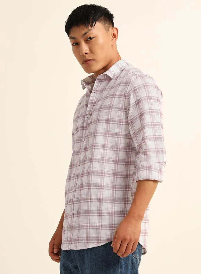 بوشيرت قميص كاجوال مطبع بنمط مربعات