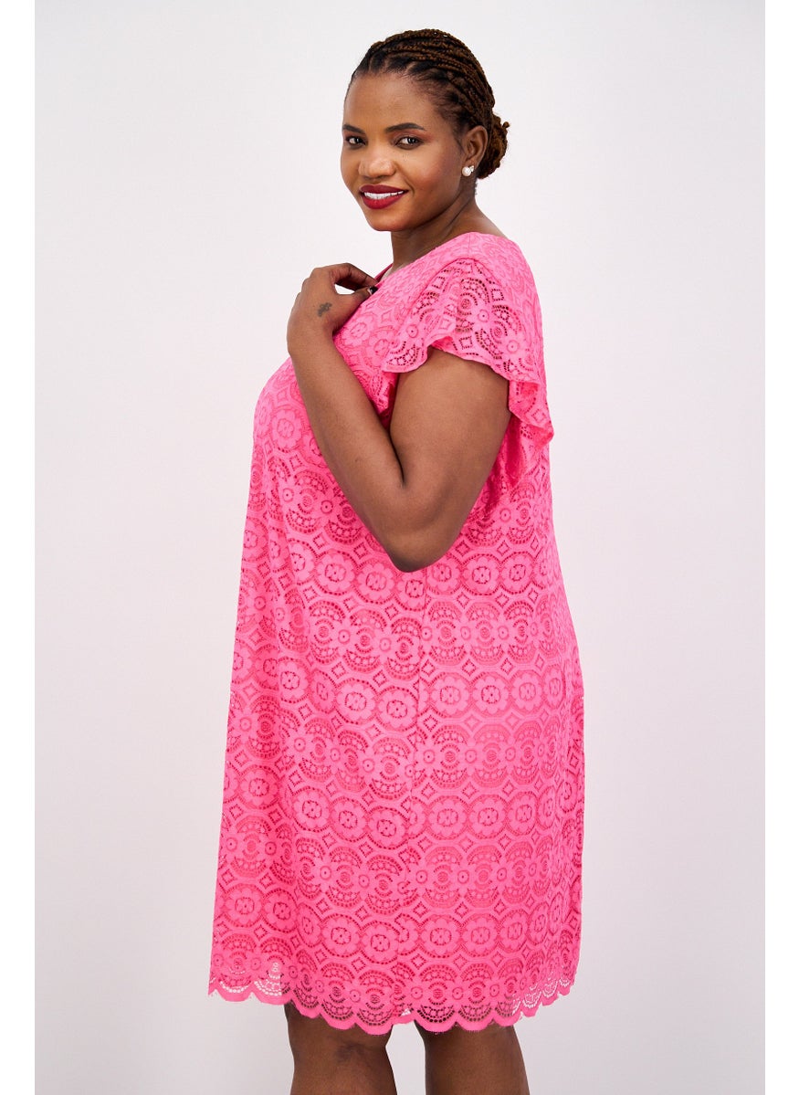 Jessica Howard - Women  Plus Size Lace Textured Mini Dress, Rose - Image 1