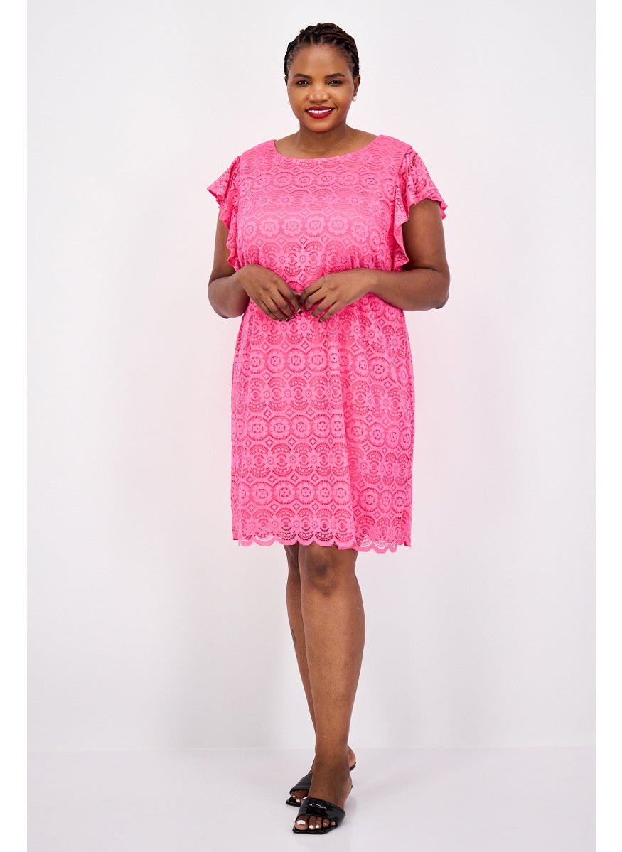 Jessica Howard - Women  Plus Size Lace Textured Mini Dress, Rose - Image 1