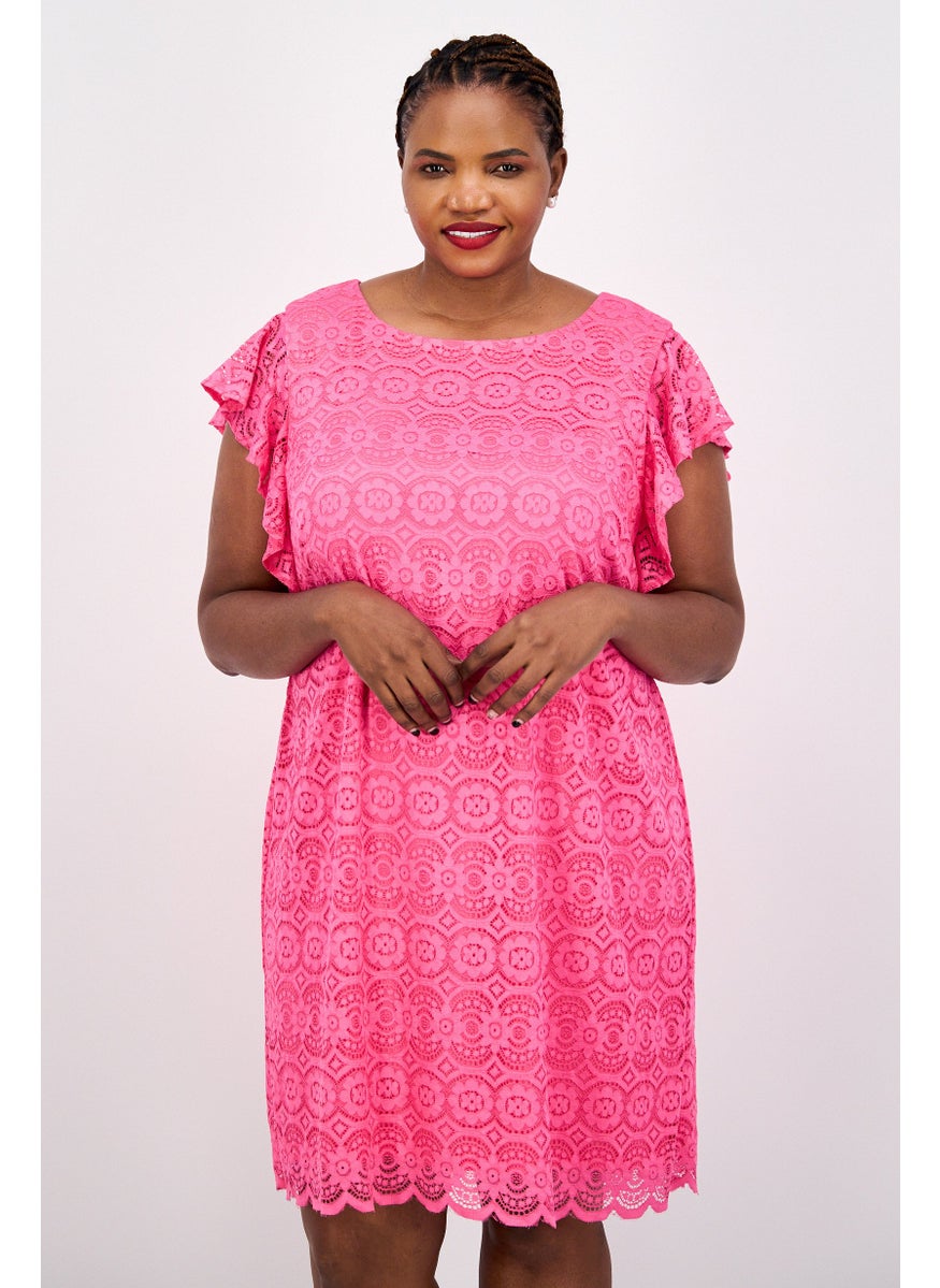 Jessica Howard - Women  Plus Size Lace Textured Mini Dress, Rose - Image 1