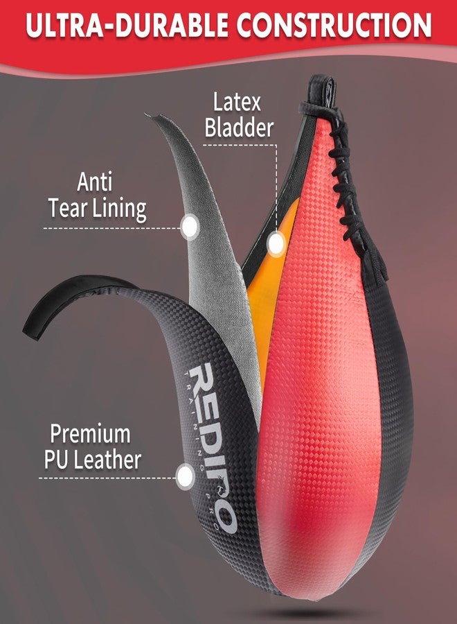 Redipo Boxing Speed Bag - PU Leather Speed Punching Bag for Boxing, MMA Training Speed ball Reflex Ball Boxing Equipment, Punching Bag Workout Kicking Training Home Gym Exercise Speed ball (Black&Red) - Image 3