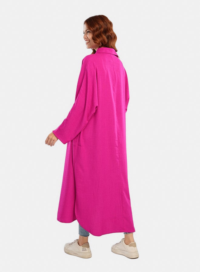 Carina Women's Relaxed-Fit Button-Down Midi Lounge Shirt Dress - Fuchsia Pink - Image 4