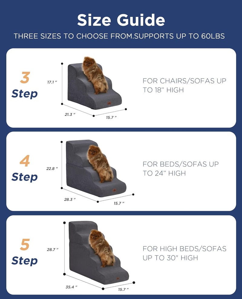 MASSFU Gray Curved Dog Stairs Ramp for Small Dogs & Cats 17.1" H, 3-Step Dog Steps for Couch Sofa and Chair, Pet Stairs for Cats, Non-Slip Balanced Pet Steps - Image 5