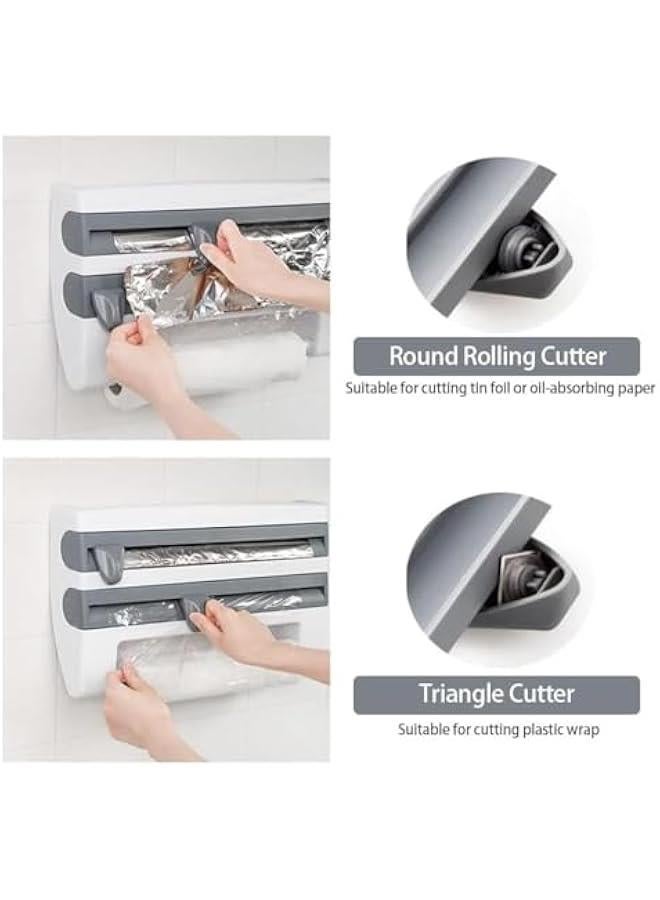 HOOKOR 4 in 1 Wall Mount Paper Towel Holder, Plastic Wrap Dispenser with Slide Cutter and Holder, Cling Film Foil Dispenser, Multifunctional Wall-Mount Sauce Bottle Storage Holder - Image 3