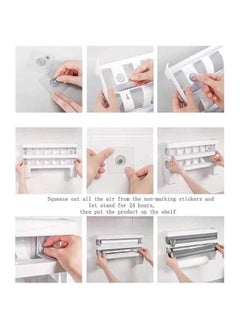HOOKOR 4 in 1 Wall Mount Paper Towel Holder, Plastic Wrap Dispenser with Slide Cutter and Holder, Cling Film Foil Dispenser, Multifunctional Wall-Mount Sauce Bottle Storage Holder  - Image 5