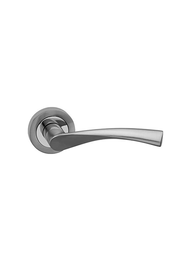 promass Shaped Lever Door Handles on Round Rose in Dual Finish - Pair of Internal Door Handles - Satin / Chrome - Image 5