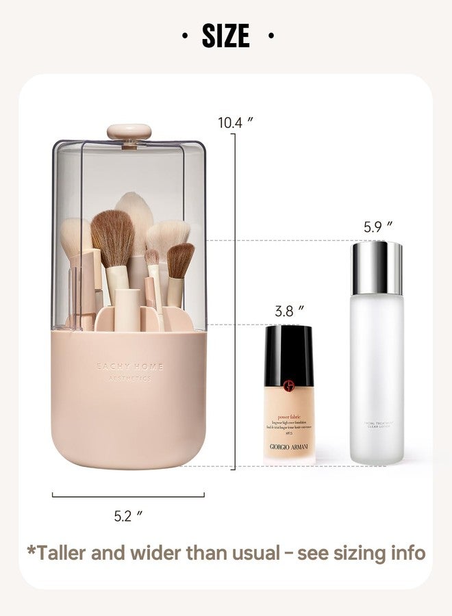 EACHY Makeup Brush Holder 360° Rotating with Dustproof Lid, Waterproof Material, 7 Compartments for Organized Storage, Stylish and Durable Design for Vanity (Pink) - Image 4
