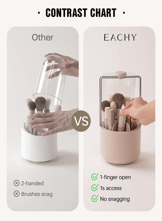 EACHY Makeup Brush Holder 360° Rotating with Dustproof Lid, Waterproof Material, 7 Compartments for Organized Storage, Stylish and Durable Design for Vanity (Pink) - Image 5
