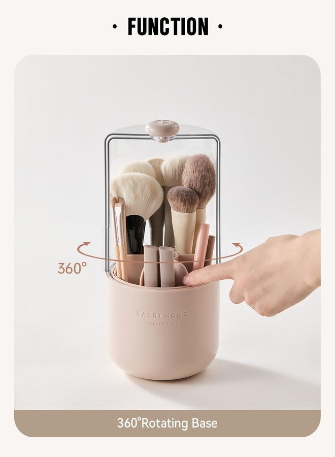 EACHY Makeup Brush Holder 360° Rotating with Dustproof Lid, Waterproof Material, 7 Compartments for Organized Storage, Stylish and Durable Design for Vanity (Pink) - Image 3
