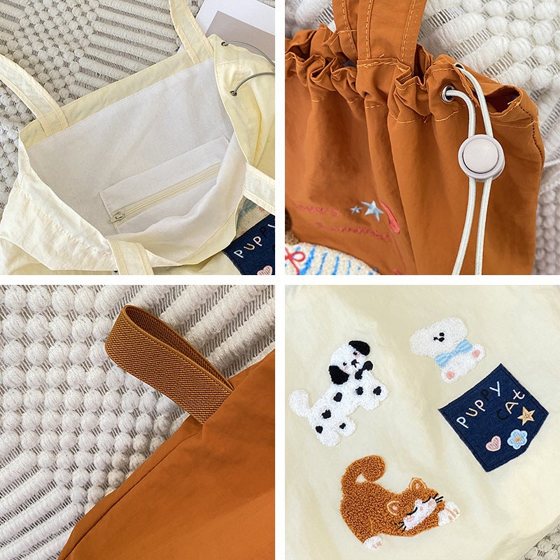 New Cartoon Embroidered Drawstring Single Shoulder Casual Style Tote Bag Women'S Large Capacity Commuting Single Shoulder Tote Bag - Image 5