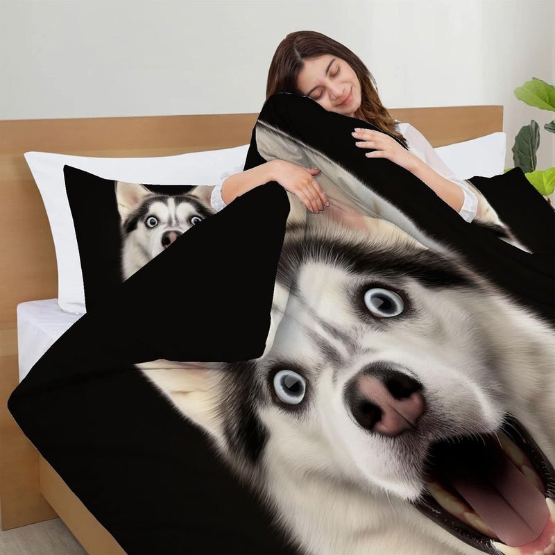 Cute Dog Duvet Cover Set - Queen Washed Reversible Bedding Husky Duvet Cover with Zipper, Bedding Comforter Cover 90 x 90in with Pillowcases for Men Women - Image 4