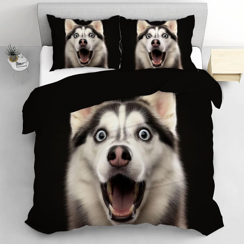 Cute Dog Duvet Cover Set - Queen Washed Reversible Bedding Husky Duvet Cover with Zipper, Bedding Comforter Cover 90 x 90in with Pillowcases for Men Women - Image 3
