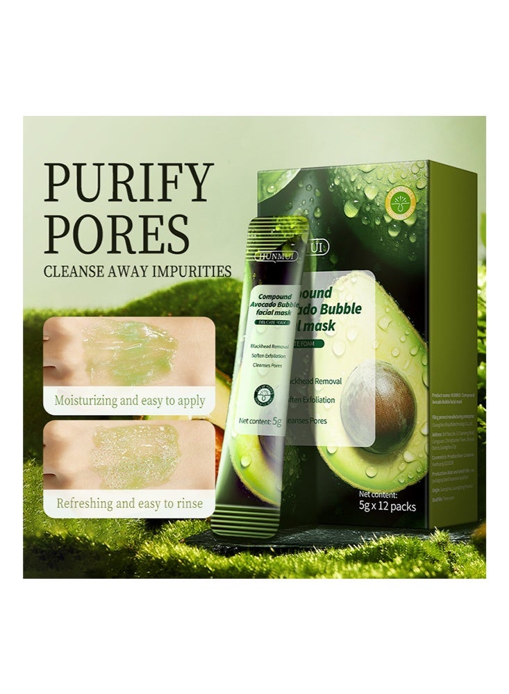 HUNMUI Compound Avocado Bubble Facial Mask- Natural Plant Extract Avocado, Acne Blackhead Removal And Pore Shrinking Deep Cleansing (5g*12pcs） - Image 2