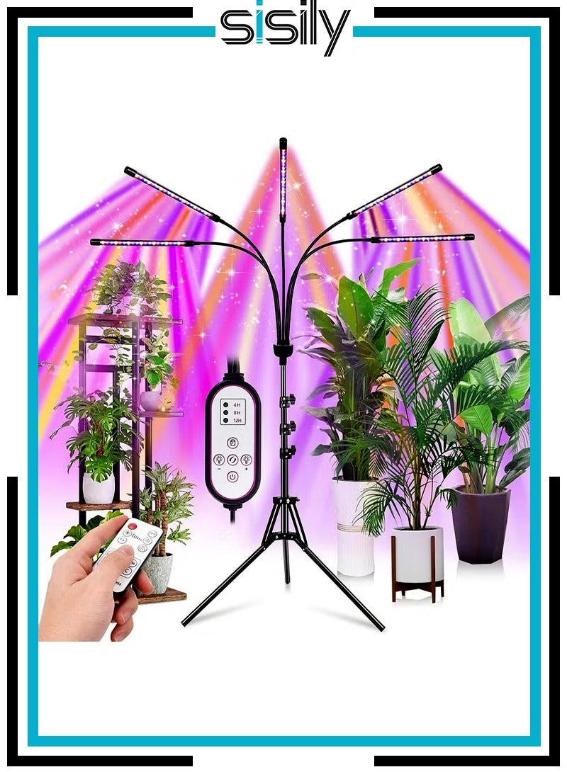 Sisily Grow Lights for Indoor Plants,5 Heads Red Blue White Full Spectrum Plant Light with 15-60" Adjustable Tripod Stand, Indoor Grow Lamp with Remote Control and Auto On/Off Timer Function - Image 1