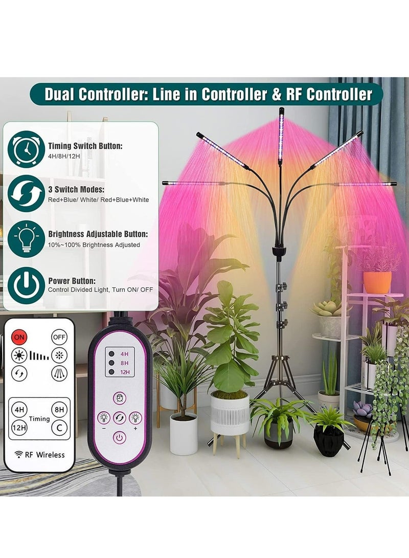 سيسلي مصابيح زراعة داخلية، 5 رؤوس إضاءة نباتية كاملة الطيف باللون الأحمر والأزرق والأبيض مع حامل ثلاثي القوائم قابل للتعديل من 15 إلى 60 بوصة، مصباح زراعة داخلي مع جهاز تحكم عن بعد ومؤقت تشغيل/إيقاف تلقائي. - Image 3