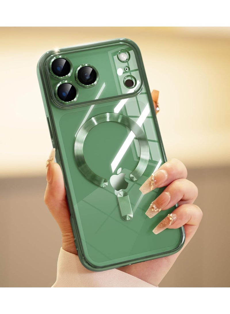 Magnetic for iPhone 17 Pro, Case Clear, [Compatible with Magsafe, Built-in Camera Lens Protector], Soft Slim Phone Case Cover for iPhone 17 Pro - Dark Green