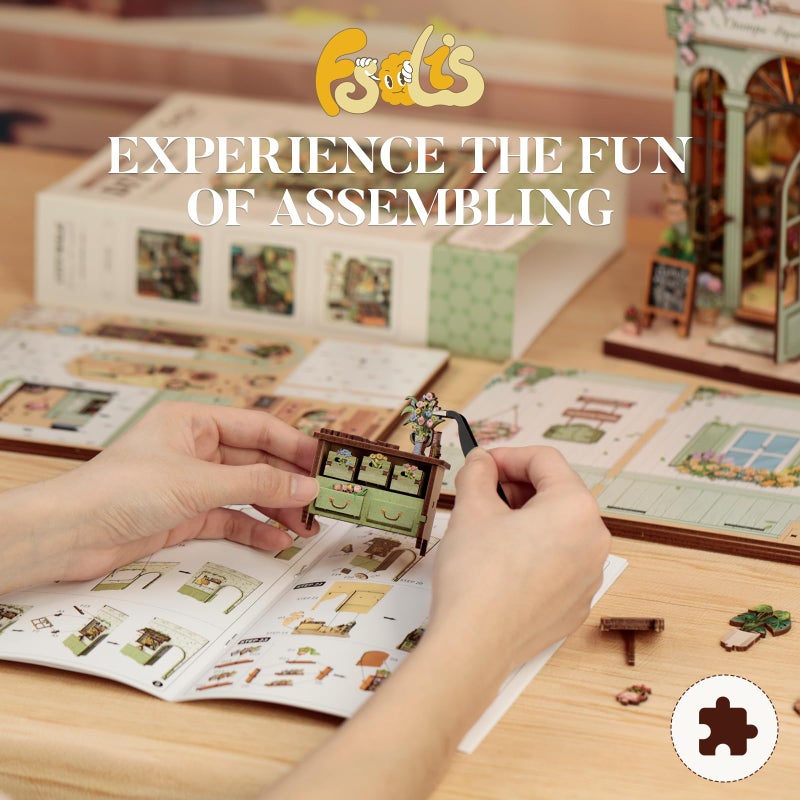 Fsolis Book Nook Kit, 3D Wooden Puzzles Booknook DIY Bookshelf Miniature Kit for Adults Tiny House Diorama Bookish Gifts for Women Readers Book Lovers (Champs-Ã‰lysÃ©es Florist) - Image 5