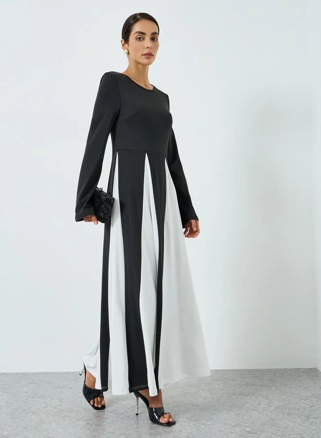 Take Two Women Black Color Block Long Sleeve Jalabiya