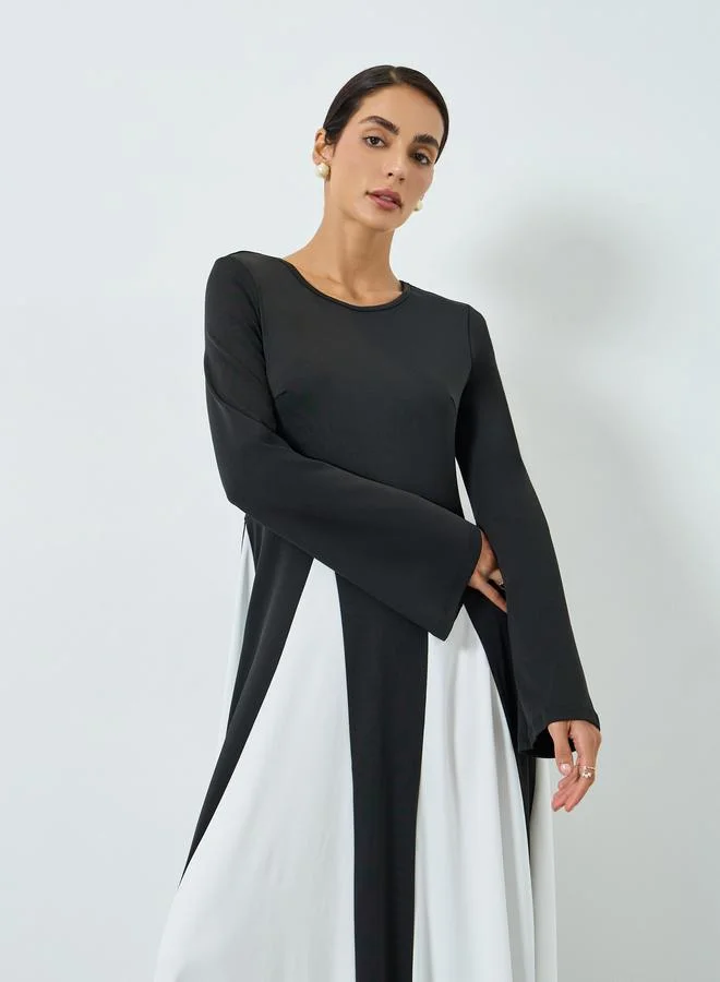 Take Two Women Black Color Block Long Sleeve Jalabiya