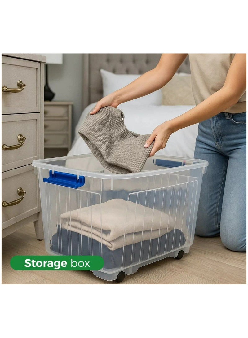 El Watania Light Transparent Clear Plastic Box with Wheels and Cover 47 Liter - Image 4