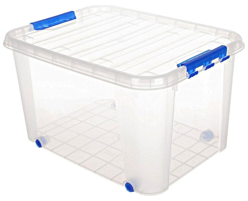 El Watania Light Transparent Clear Plastic Box with Wheels and Cover 47 Liter - Image 1