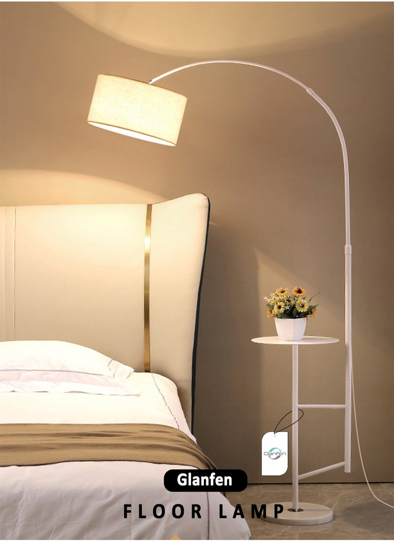 Glanfen - Nordic Three-color Dimming LED Floor Lamp With Table Modern Iron Coffee Table Standing Lamp With Tray For Living Room Bedroom Sofa Side Bedside Standing Light White 28x88x180 centimeter - Image 1