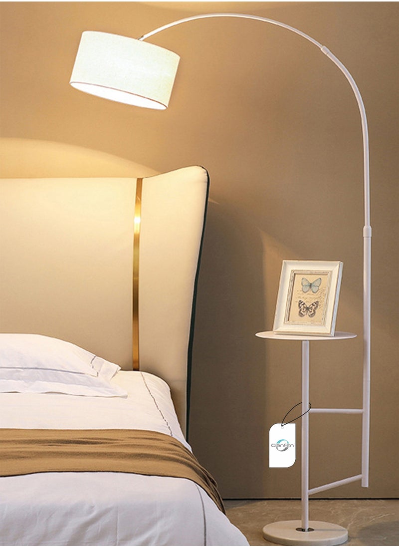 Glanfen - Nordic Three-color Dimming LED Floor Lamp With Table Modern Iron Coffee Table Standing Lamp With Tray For Living Room Bedroom Sofa Side Bedside Standing Light White 28x88x180 centimeter - Image 1