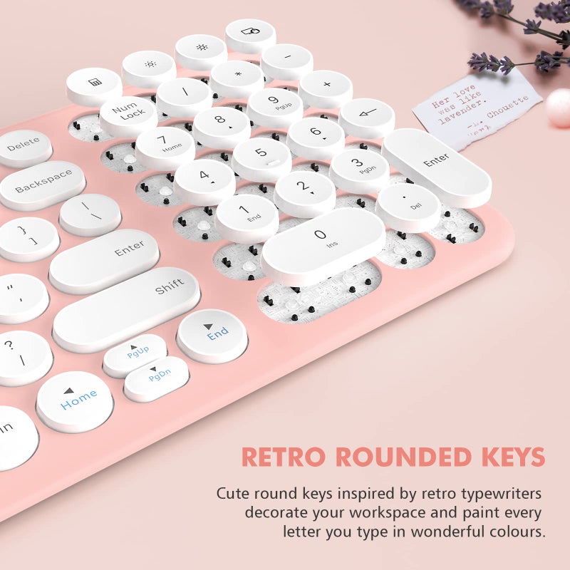 XTREMTEC Wireless Keyboard and Mouse Combo, XTREMTEC Cute Compact -Size Pink Retro Round Keycap, Ultra Thin Quiet 2.4GHz Retro Kawaii Keyboard for Mac/PC/Laptop (Sakura Pink) - Image 3