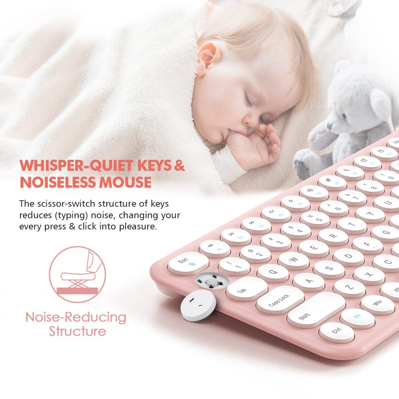 XTREMTEC Wireless Keyboard and Mouse Combo, XTREMTEC Cute Compact -Size Pink Retro Round Keycap, Ultra Thin Quiet 2.4GHz Retro Kawaii Keyboard for Mac/PC/Laptop (Sakura Pink) - Image 5