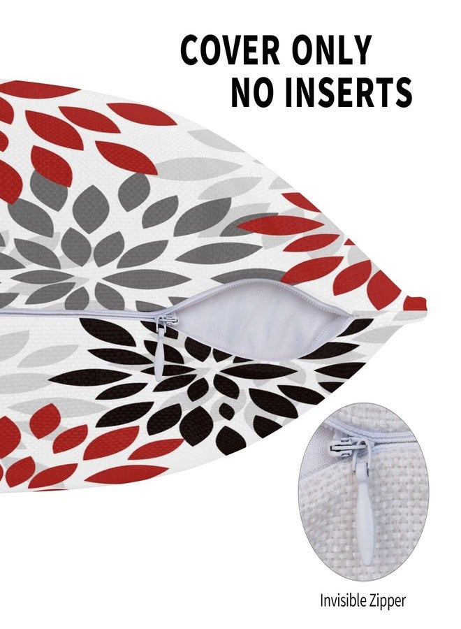 SHAPTOY Red and Black Gray Pillow Cover 18x18 Inch White Grey Modern Dahlia Floral Throw Pillows Covers 2 Pcs Farmhouse Outdoor Pillow Case Decorative Cushion Cover for Home Couch Bed Sofa Decor - Image 3