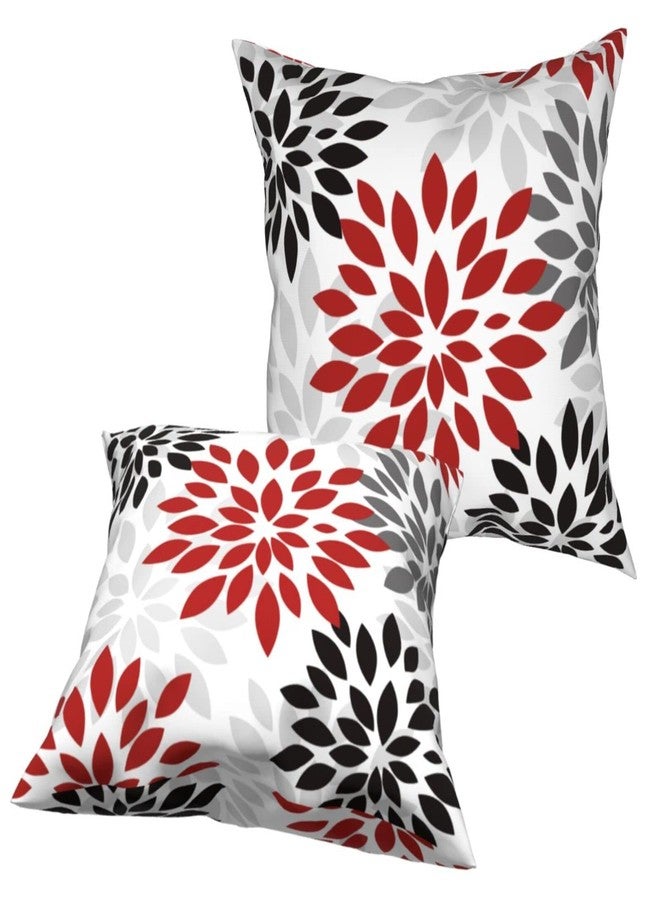 SHAPTOY Red and Black Gray Pillow Cover 18x18 Inch White Grey Modern Dahlia Floral Throw Pillows Covers 2 Pcs Farmhouse Outdoor Pillow Case Decorative Cushion Cover for Home Couch Bed Sofa Decor - Image 5