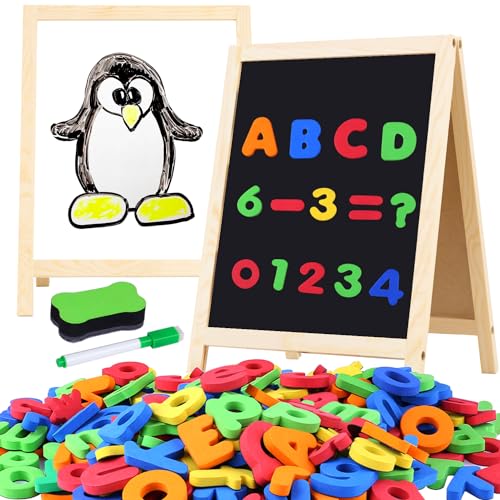 GINMIC Magnetic Letters and Numbers with Easel for KidsToddlers Magnetic Whiteboard  Chalkboard wDry Erase Markers ABC Magnets Alphabet Letters Learning Set Classroom Home Education Toys