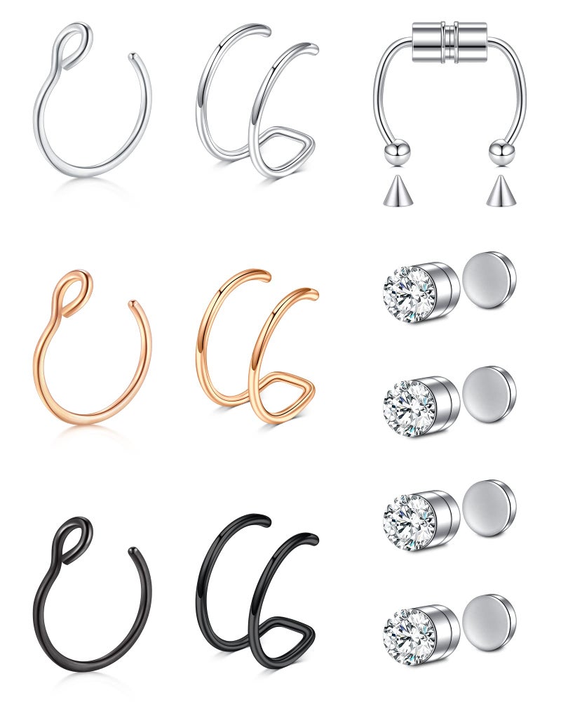 JFORYOU Fake Nose Ring , Fake Piercing Studs, Non Piercing Septum Ring , Helix Rings for Women Men - Image 1