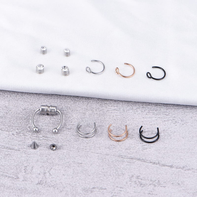 JFORYOU Fake Nose Ring , Fake Piercing Studs, Non Piercing Septum Ring , Helix Rings for Women Men - Image 2