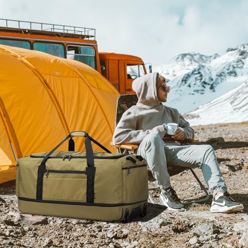 Laripwit Collapsible Duffle Bag with Wheels 130-170L Extra Large Expandable Travel Duffel Bag for Men Women Heavy Duty Military Duffle Bag for Camping Rolling Foldable Carry On Luggage, Brown - Image 2