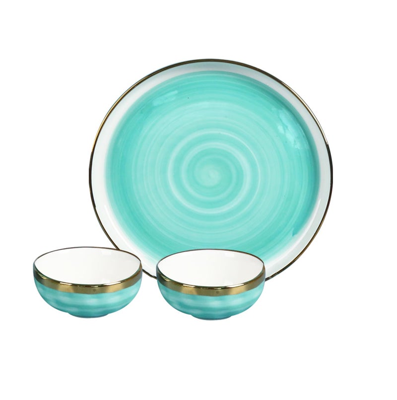 Lemon Tree Ceramic Round Serving Plate with 2 Bowls, Serving Platter & Bowls Set for Dining (Light Green) - Image 2