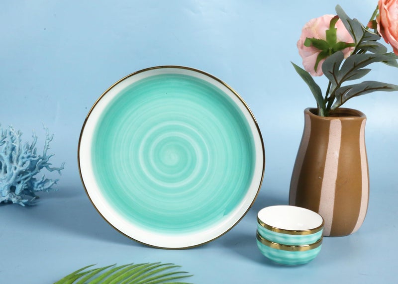 Lemon Tree Ceramic Round Serving Plate with 2 Bowls, Serving Platter & Bowls Set for Dining (Light Green) - Image 5