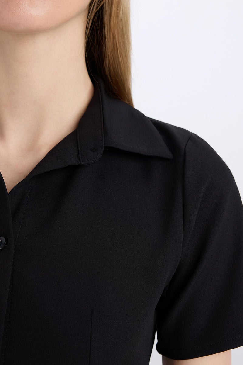 DeFacto Woman Polo Neck Basic Short Sleeve Pleated Mini Dress - Image 3