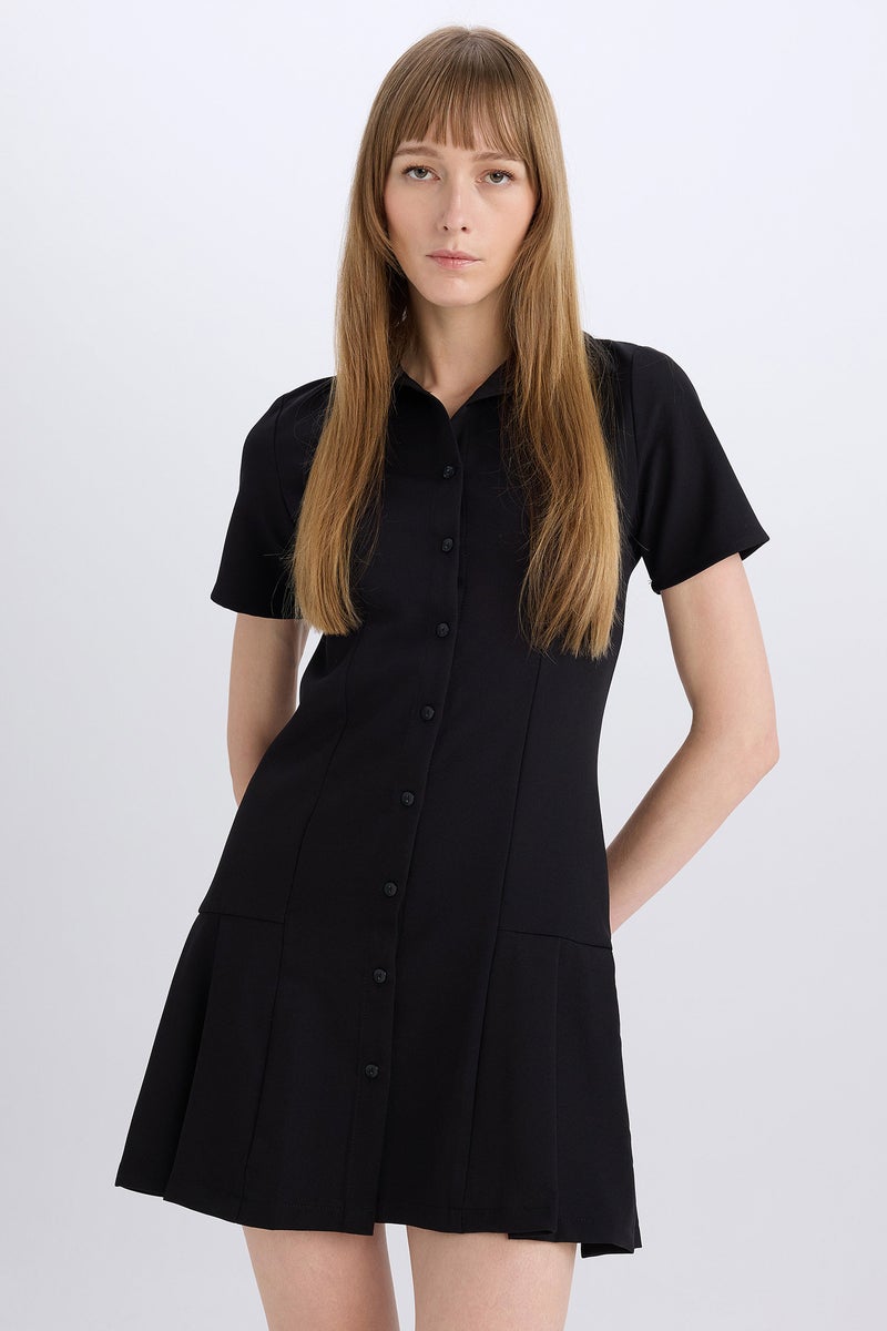 DeFacto Woman Polo Neck Basic Short Sleeve Pleated Mini Dress - Image 5