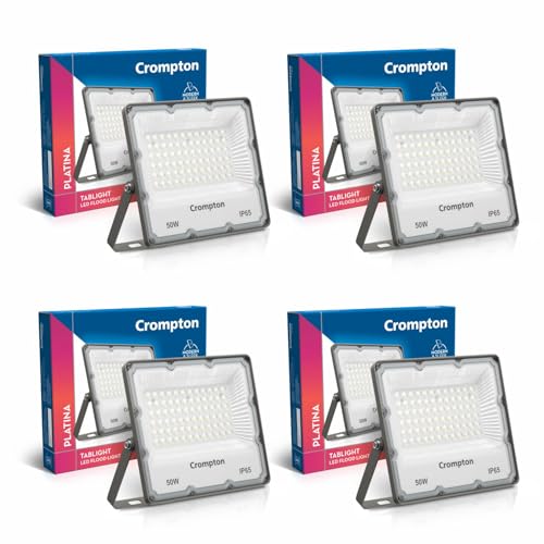 Crompton TabLight | Outdoor Waterproof LED Flood Lights | 50W | IP 65 | Cool White | Pack of 4 | Wide Beam Angle | BIS Approved | for Garage, Parking, Shops & Outdoor Lighting (2 Years Waranty) - Image 1