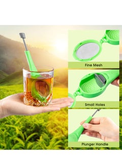 1pc Long Handle Plastic Tea Filters Mesh Tea Infuser with Built-in Plunger and Reusable Strainers on Both Sides for Loose Tea/Coffee/Tea Bags/Herbs/Spices