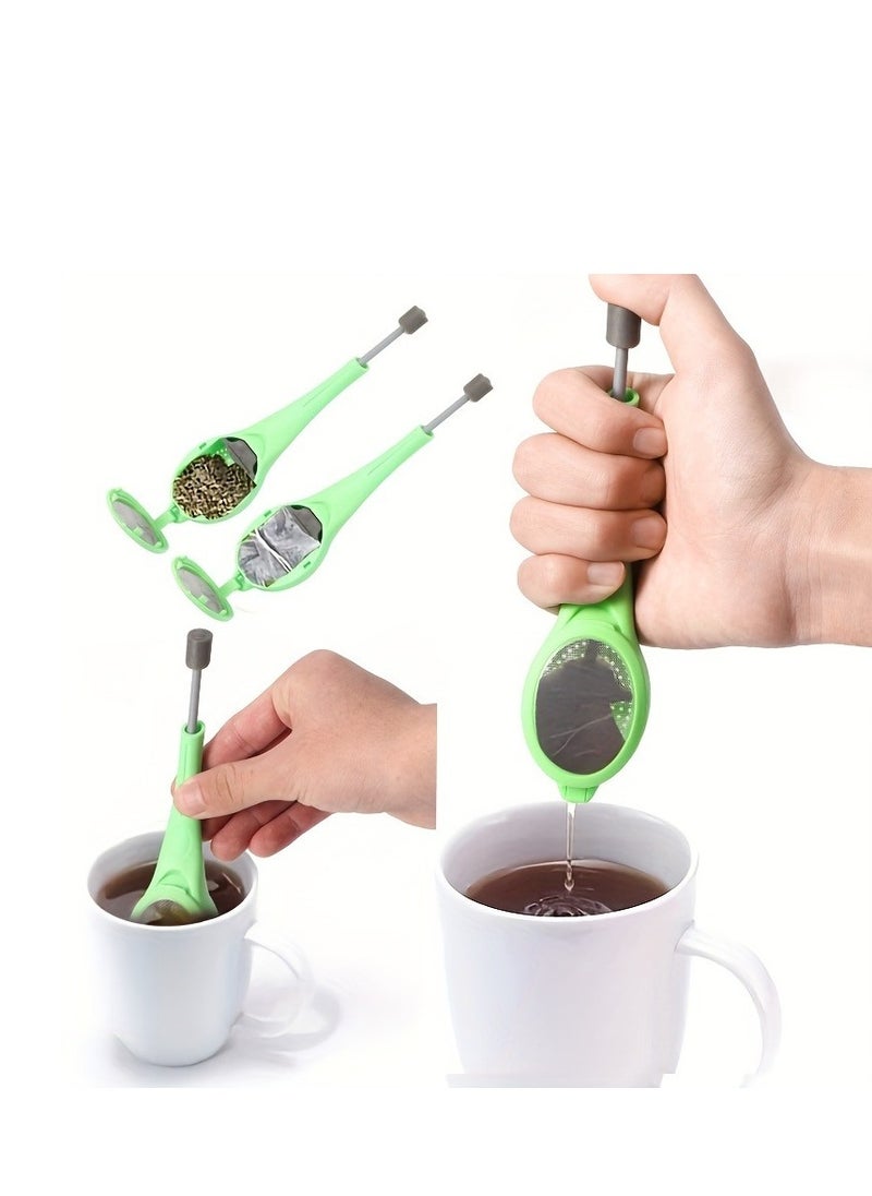Generic - 1pc Long Handle Plastic Tea Filters Mesh Tea Infuser with Built-in Plunger and Reusable Strainers on Both Sides for Loose Tea/Coffee/Tea Bags/Herbs/Spices - Image 1