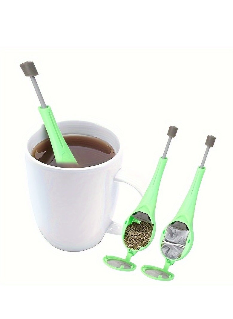 Generic - 1pc Long Handle Plastic Tea Filters Mesh Tea Infuser with Built-in Plunger and Reusable Strainers on Both Sides for Loose Tea/Coffee/Tea Bags/Herbs/Spices - Image 1