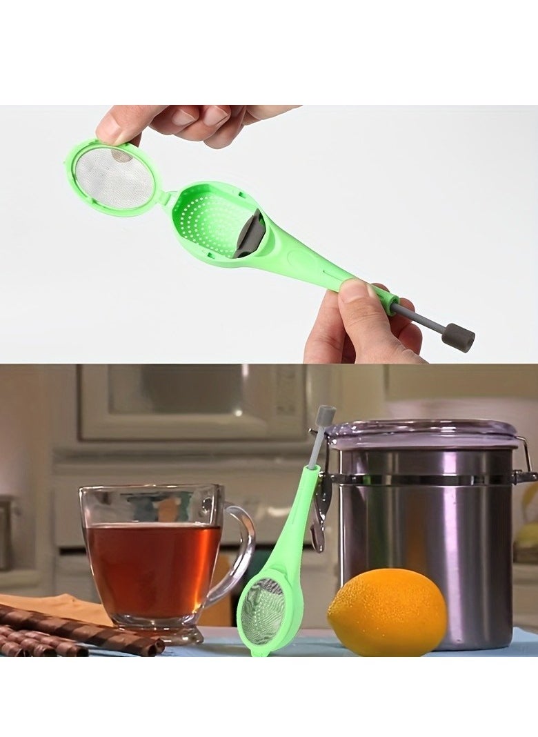 Generic - 1pc Long Handle Plastic Tea Filters Mesh Tea Infuser with Built-in Plunger and Reusable Strainers on Both Sides for Loose Tea/Coffee/Tea Bags/Herbs/Spices - Image 1